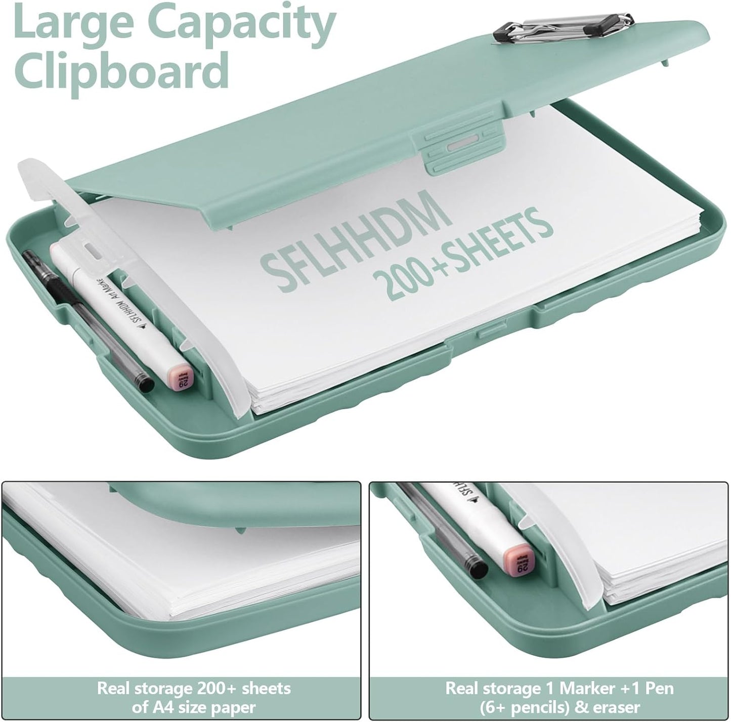 Clipboard with Storage,A4 Binder Nursing Clipboards with Pen Holder,Heavy Duty Storage Clipboard with Low Profile Clip, Clipboards Folder Side-Opening Clip Boards,Smooth Write Clip Board (Dark Green)