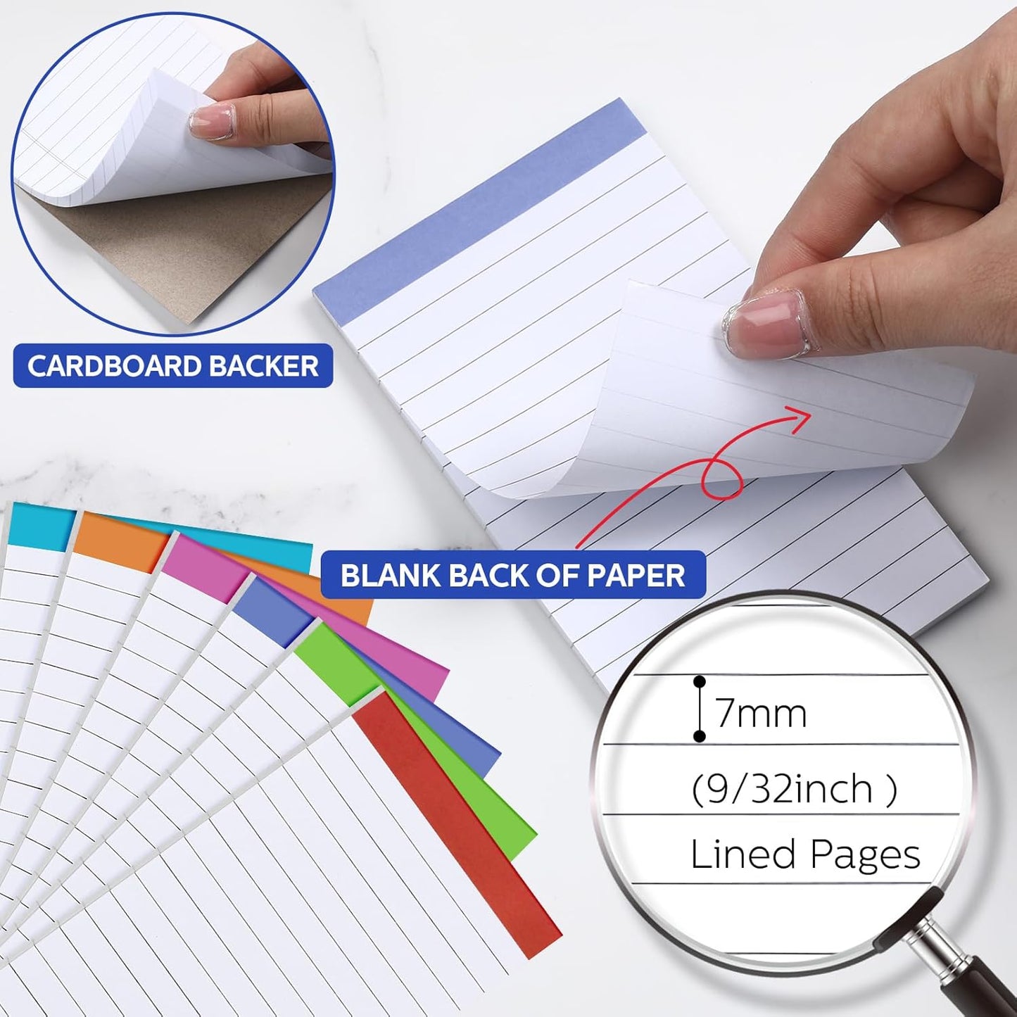 Colarr 24 Pack Legal Pads 3 x 5 Inches Lined Notepads 50 Sheets Wide Ruled Writing Pads for School College Office Business