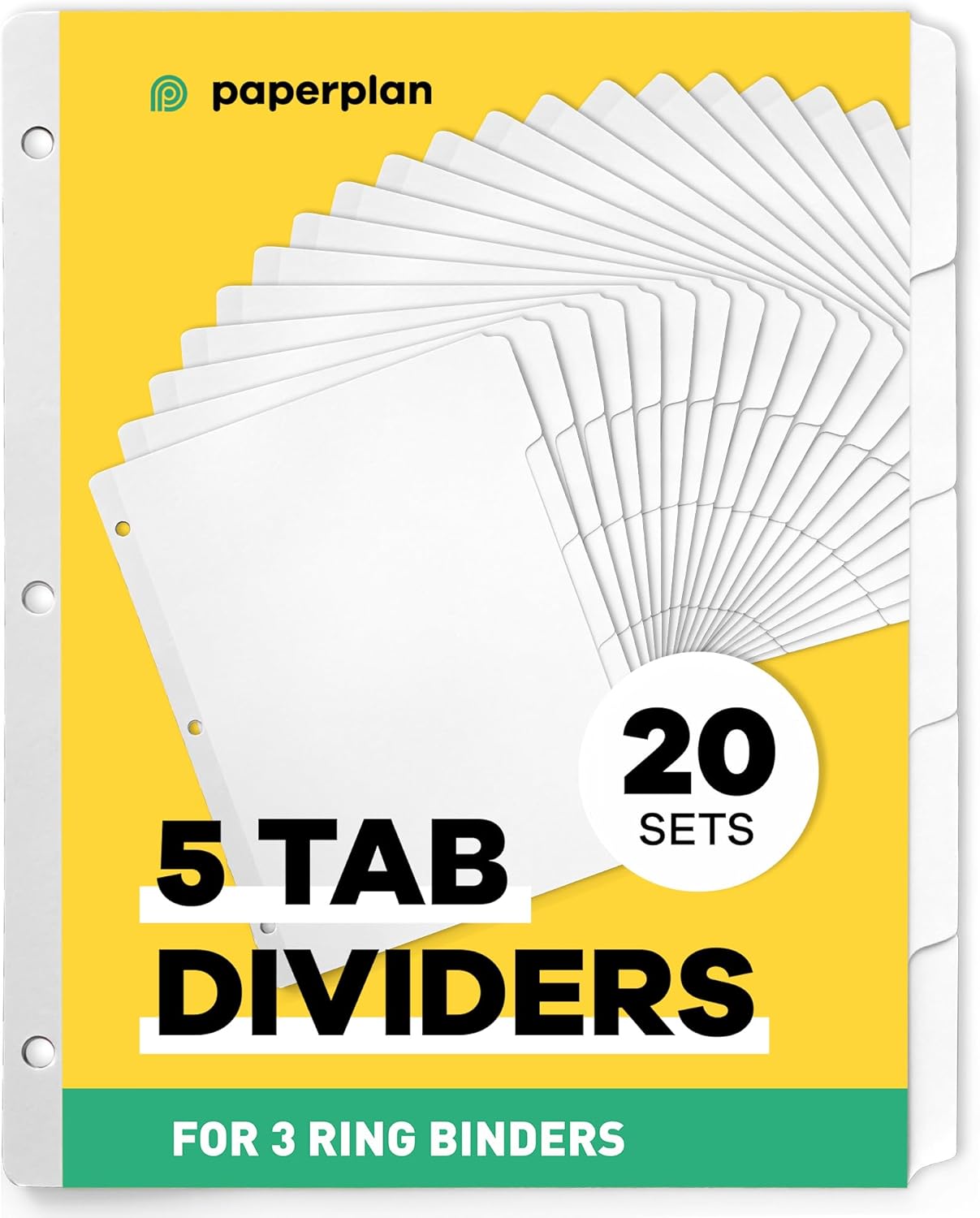 Binder Dividers with Tabs - (Set of 20) x 5 Tab Dividers for 3 Ring Binders, White, Reinforced Edge - Ideal for Keeping Your Documents Neat and Professional