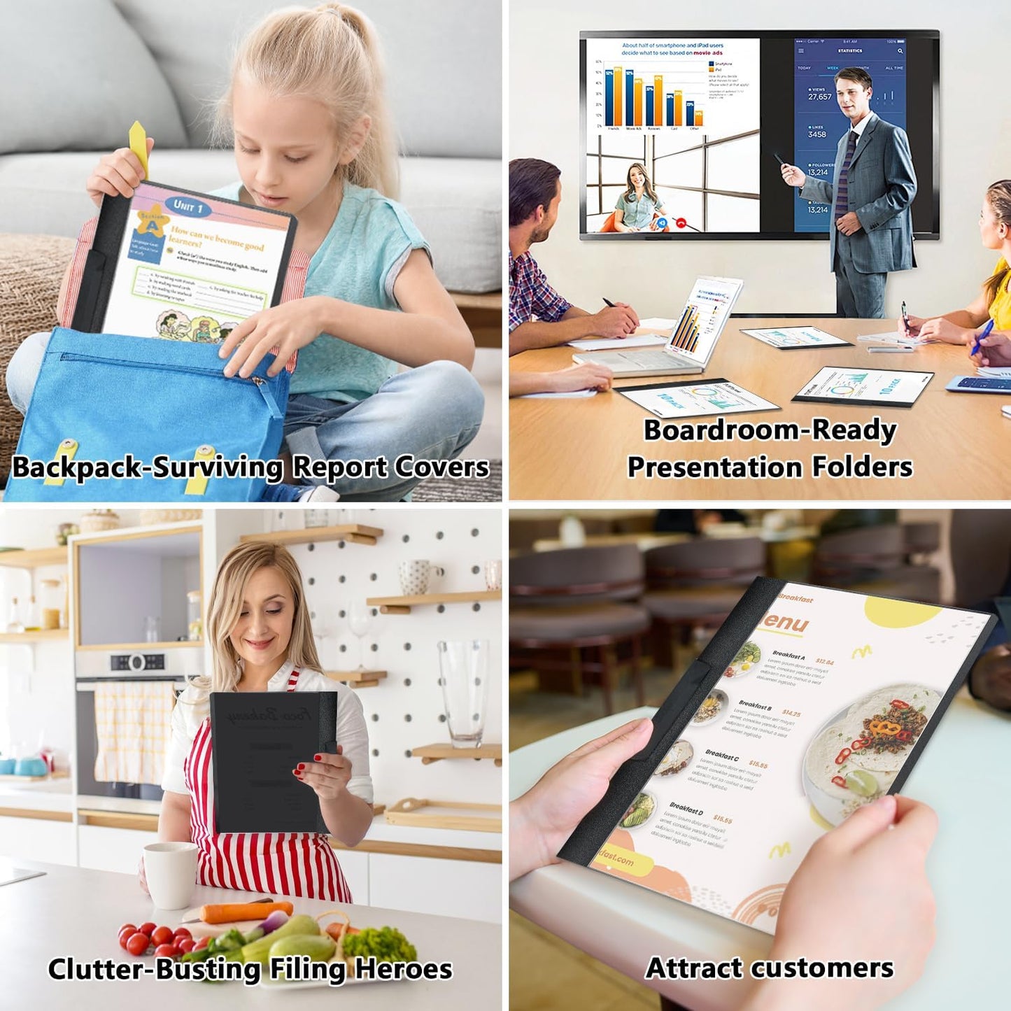 TOTiyea 10 Pack Clear Report Covers with Swing Clip, File Folder with Swing Clip, 30 Sheets Capacity, Slide Locking Report Covers, Letter Size (Black, 10 Pack)