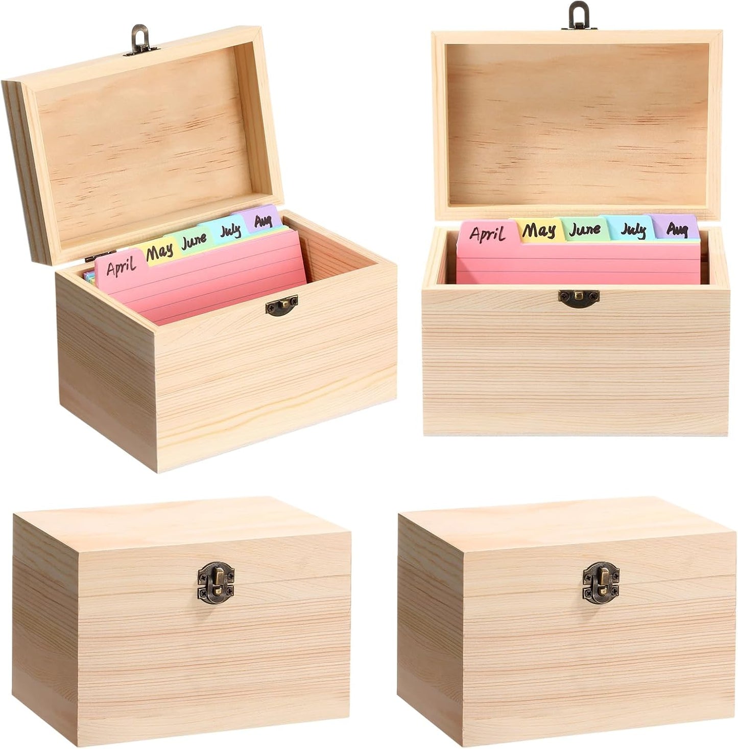 4 Pcs Index Card Holder 3x5 Wooden Notecard Recipe Box Index Card Organizer Business Storage Case Flashcard Notecard Holders Gift Supplies for Back to School Home Office