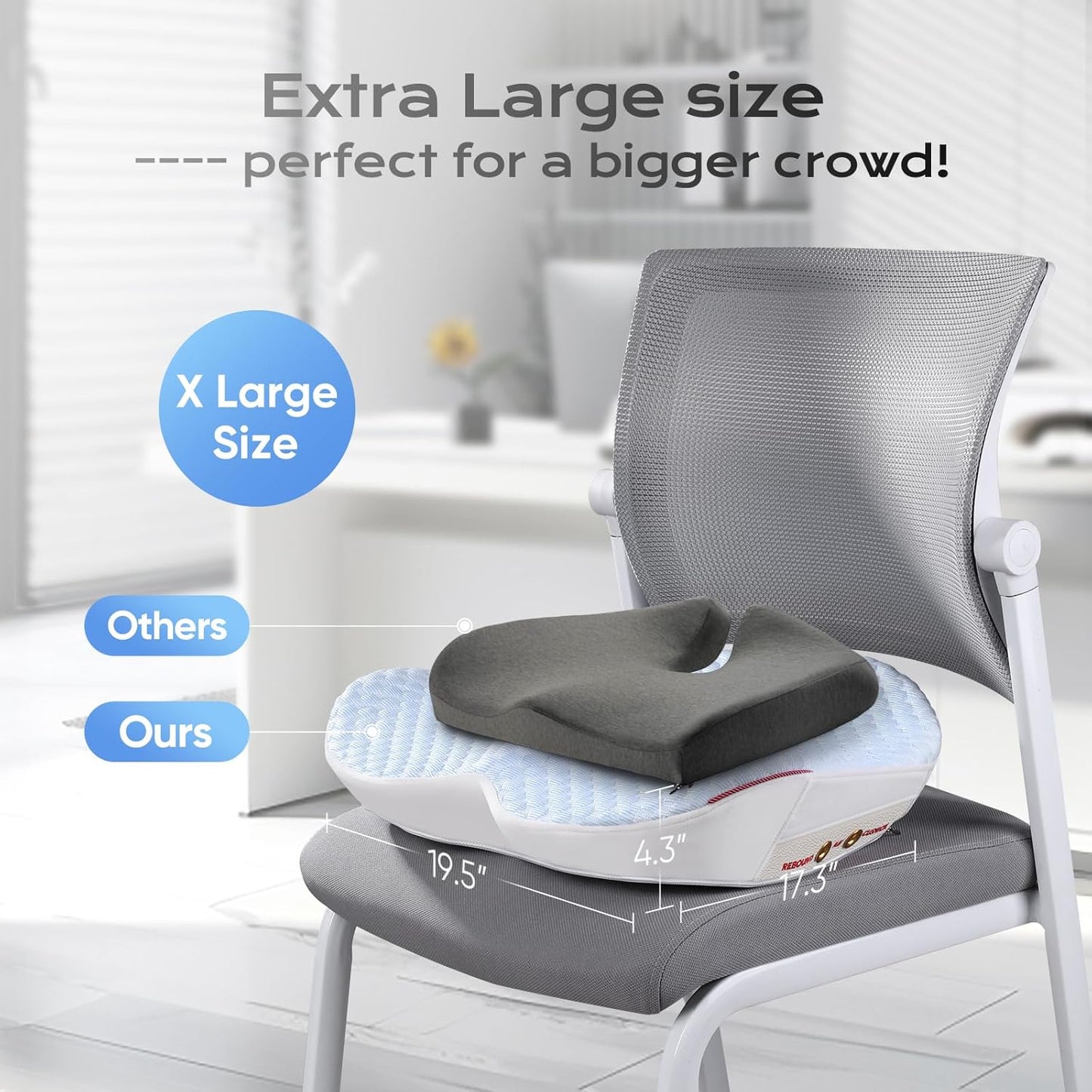 Seat Cushion for Tailbone Pain Relief X-Large ,Ergonomic Office Chair Cushions for Butt Hip Lower Back & Sciatica Pain Relief Pillow,Pressure Relief Seat Cushion for Long Sitting, Car & Plane（Blue)