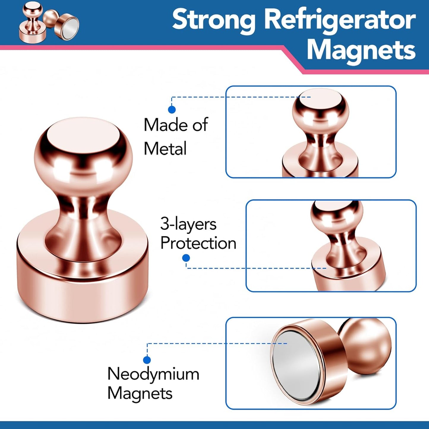 LOVIMAG Fridge Magnets, 18Pcs Cute Magnets for Refrigerator Strong Fridge for Whiteboard, Small Neodymium for Pink Magnet for Decorative Magnet,Kitchen, Office, School, Map