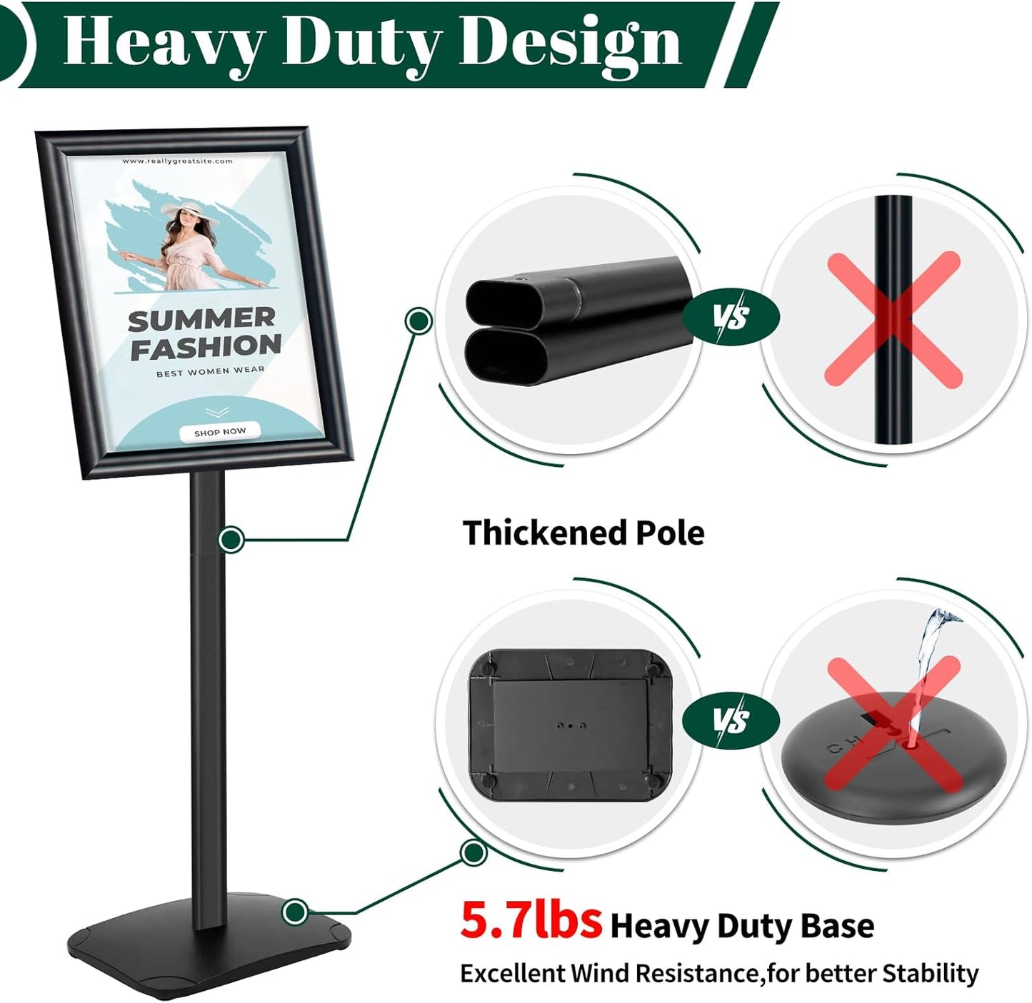 3Pcs Heavy Duty Pedestal Sign Holder for Display, 11 x 17 inches Adjustable Floor Standing Sign Holder with Weighted Base , Sign Stand for Indoor/Outdoor Advertising，Black
