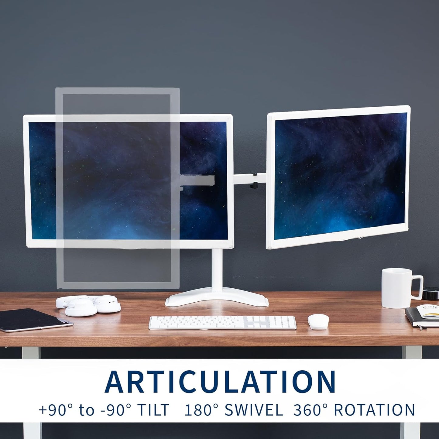 VIVO Dual LED LCD Monitor Mount, Free-Standing Desk Stand for 2 Screens up to 32 Inch, Heavy-Duty Fully Adjustable Arms with Max VESA 100x100mm, White, STAND-V032FW