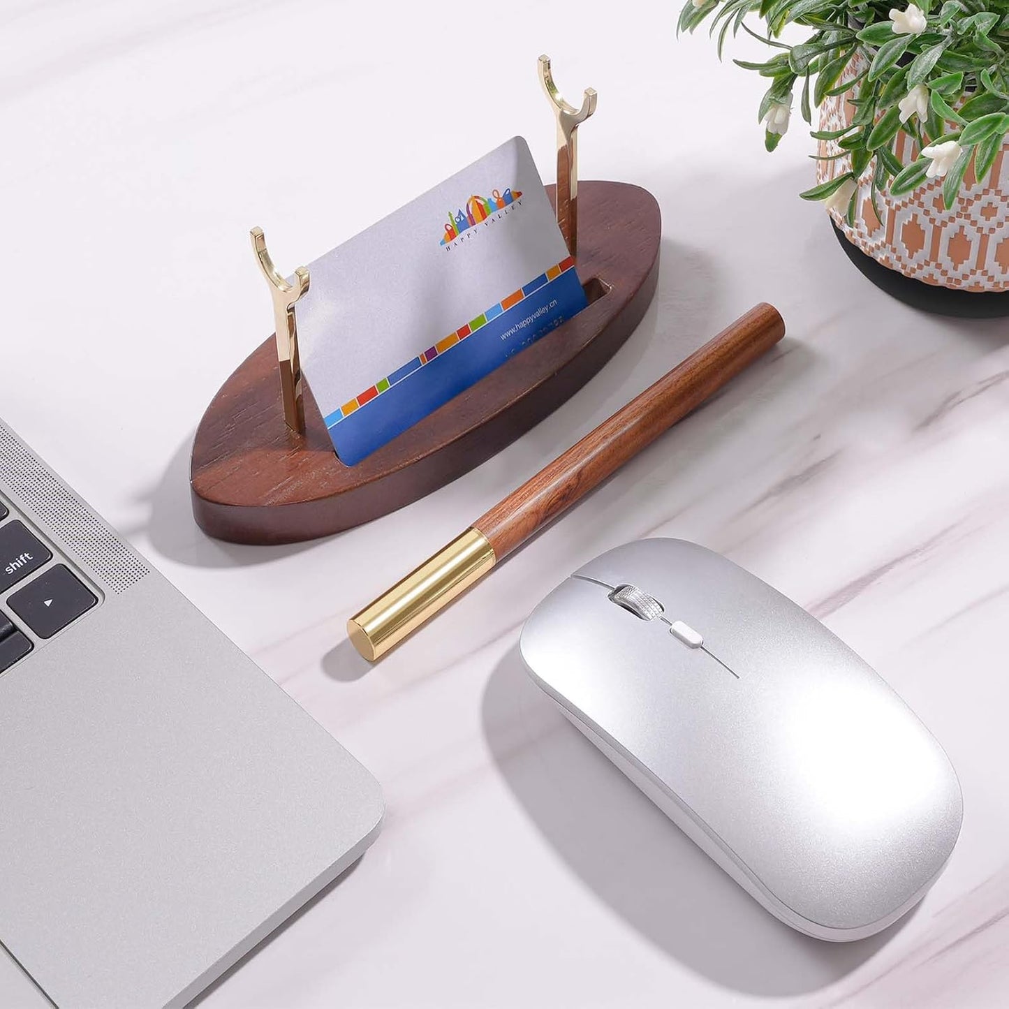 Pen Holder Desk Organizers and Accessories Desk Decor ，Exquisite Wooden Pen Holder ，with a Cool Pen and Two Refills for Office and Home (Style B)