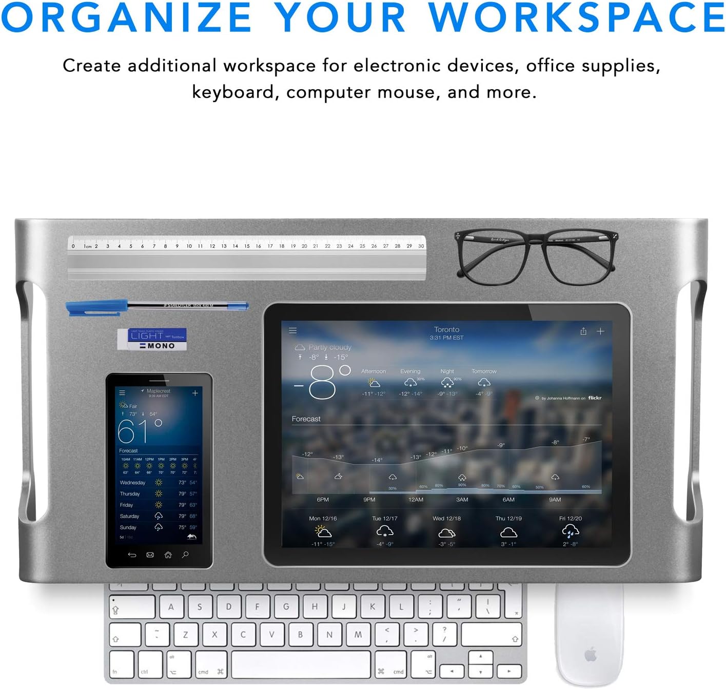 Mount-It! Aluminum Monitor Stand for iMac - Wide Unibody Monitor Riser - Metal Monitor Stand Desktop Organizer with Keyboard Storage - Universal Desktop Monitor Riser for PC, iMac, MacBook, Laptop