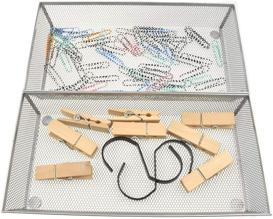 HAHIYO Stackable Mesh Tray Cup 12 x 6 x 2 inches Sturdy Container for Desk Drawer Organizer Collection for Home Office School kitchen Soft Foam Feet No Sharp Edges 1 Pack Silver