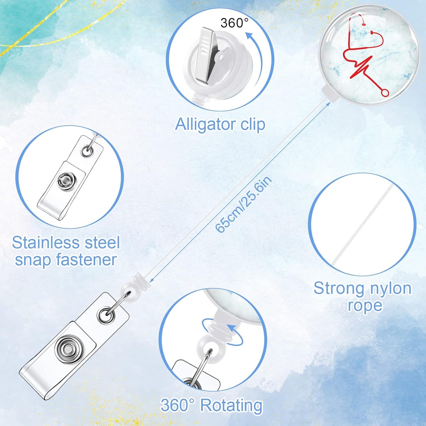 Fainne 15 Pieces Funny Badge Holders for Nurses Retractable Decorative Badge Reels with Alligator Clip for Nurse Week Gift Doctors Teachers(Nurse Style)