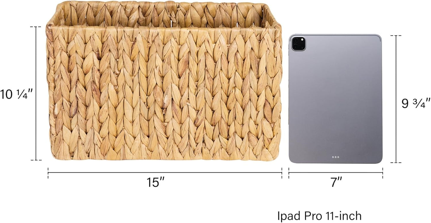 StorageWorks Hand-Woven Magazine Holder, Magazine Wicker Basket for Bathroom, Office, Rattan Magazine Holder, Natural Water Hyacinth, 1 Pack