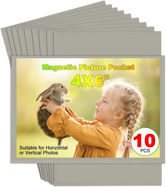 Sliver-Grey Magnetic Picture Frame 4X6 for Refrigerator 10 Pack,Photo Magnets Sleeves