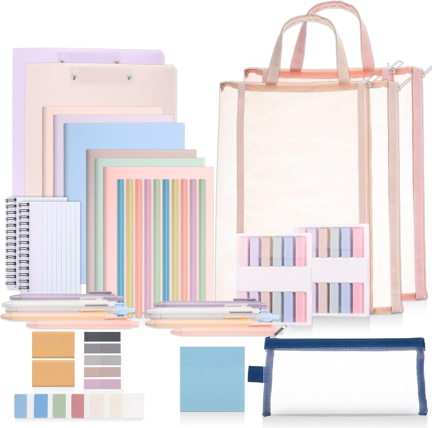 54 Pieces Aesthetic School Supplies Including Pastel Highlighters Document Bags Pencils Notebooks Pencil Pouch Ink Pens Sticky Notes Erasers Back to School Stationary Kit Supplies(Macaron Color)
