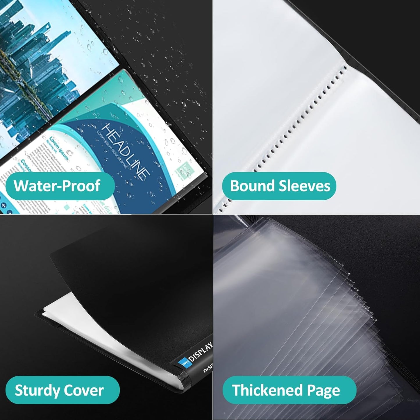 Sooez 72 Pocket Binder with Plastic Sleeves & Elastic Band, Large Capacity 8.5x11 Presentation Book Display 144 Pages, Art Portfolio Document Folder with Clear Sheet Protectors for Office School