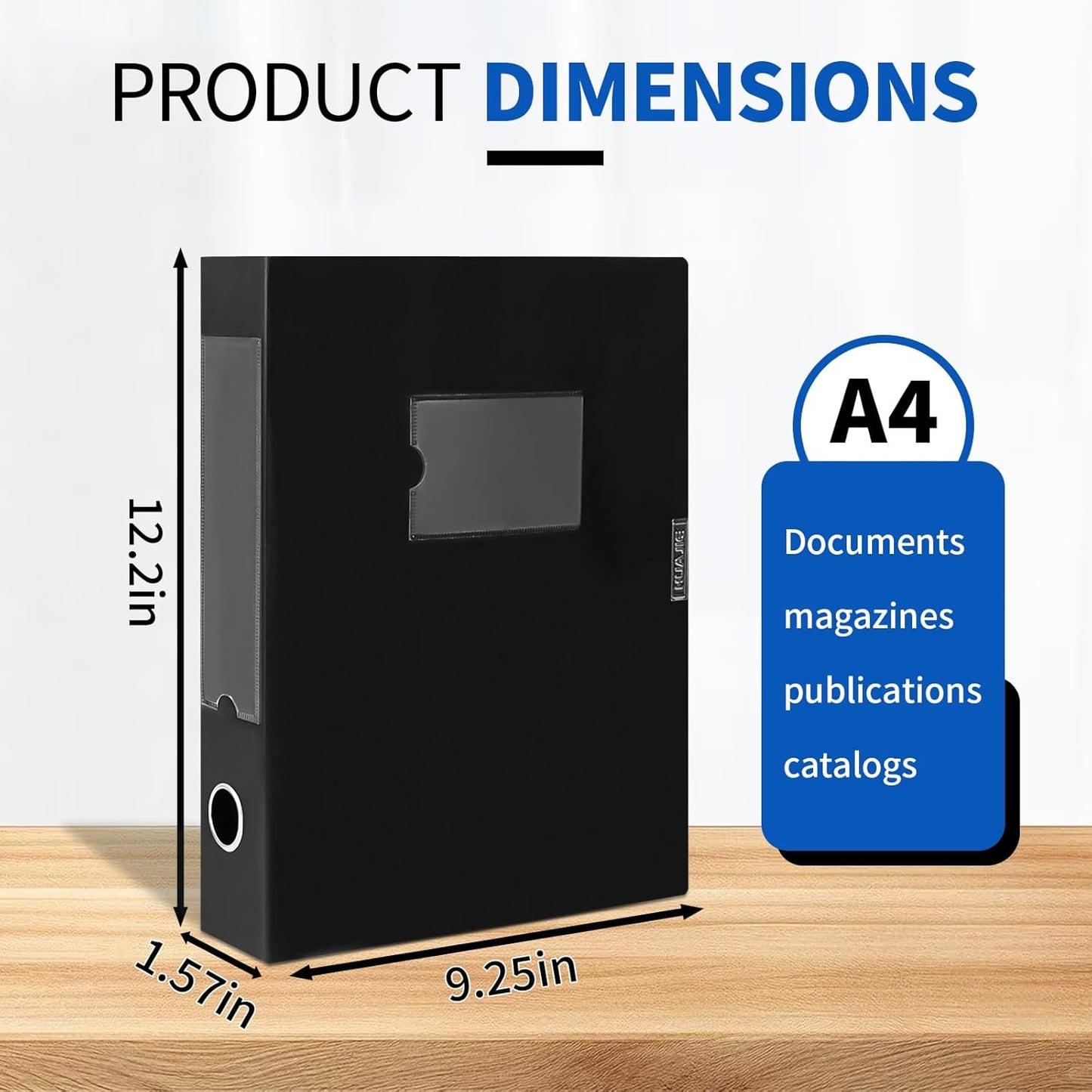 Plastic File Box Archive Storage Case with Lid, 12.2" × 9.4" × 1.6", Letter & A4 Paper, Office Document Organizer Case (Black, 6)