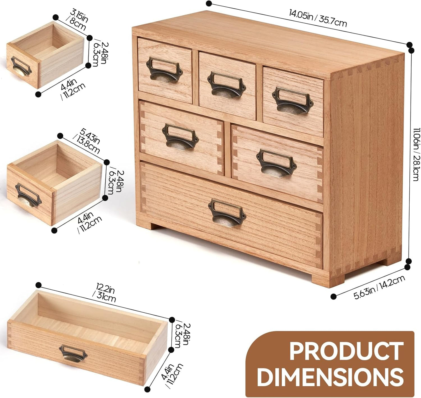 KIRIGEN Desk Drawer Cabinet Storage Organizer 6 Drawers Mini Chest with Lable Holder Handles for Home Office Desktop Organizer and Storage Natural(3D6CG-NA)