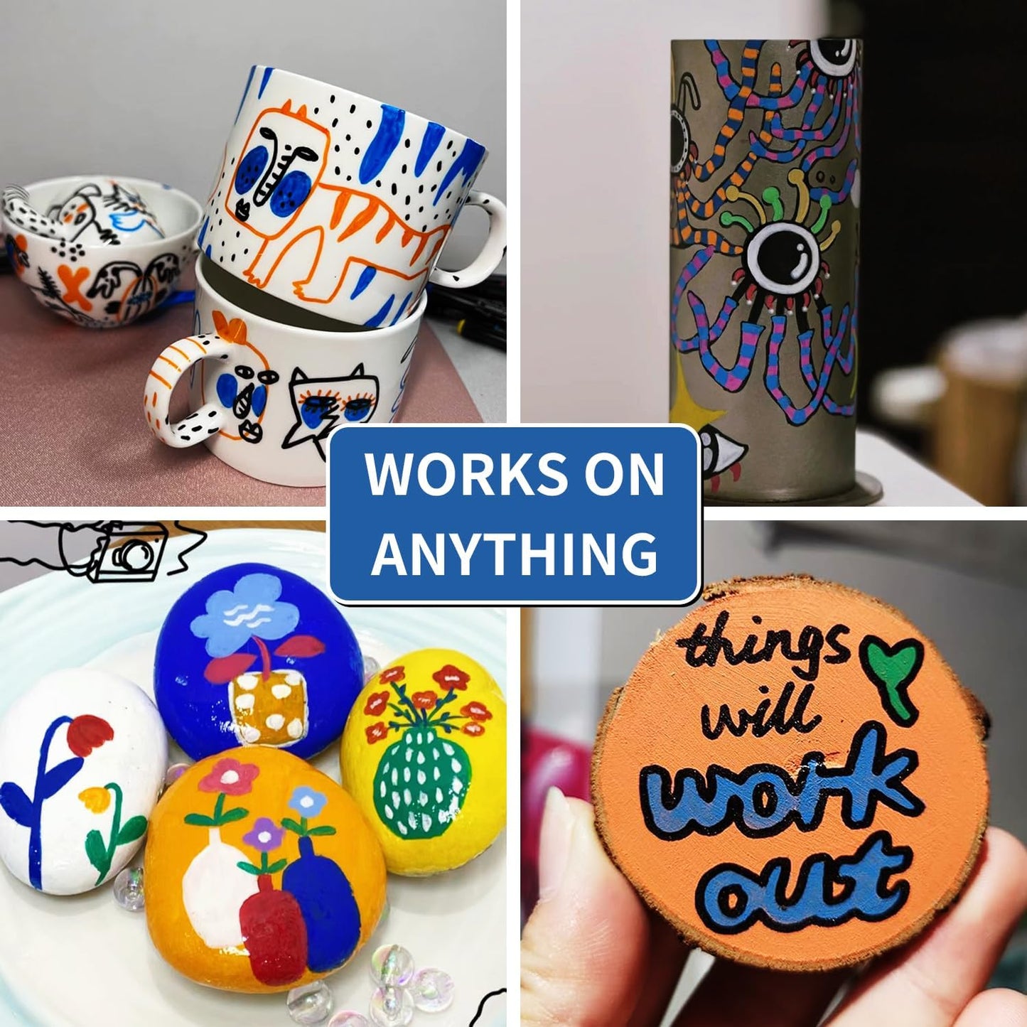 Permanent Paint Pens Blue Paint Markers 2 Pack Oil Based Markers, Quick Drying and Waterproof Marker Pen, Car Tire, Metal, Rock Painting, Wood, Plastic, Canvas, Craft Supplies for Adults