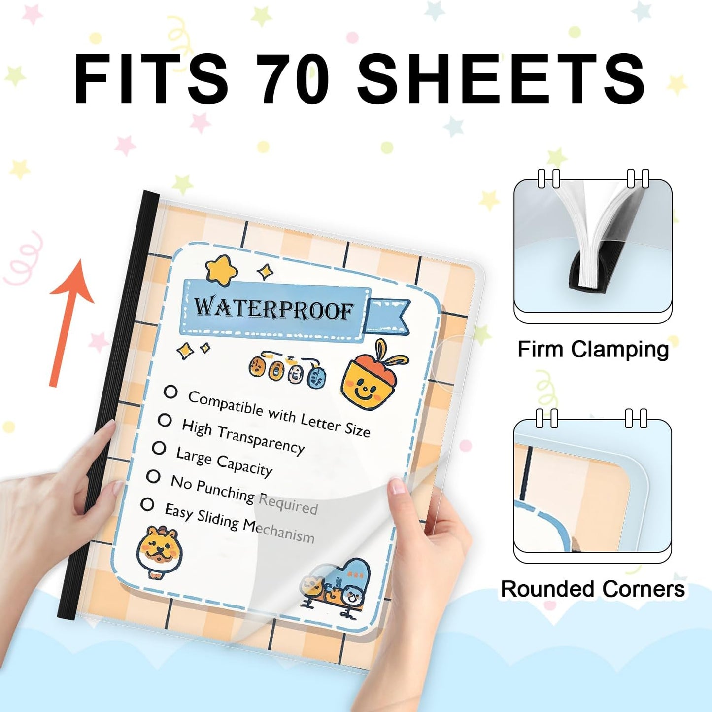 TOTiyea 100 Pack Letter Size Clear Report Covers with Sliding Bars, 9mm (70 Sheet Capacity) Sliding Bar File Folders, Black