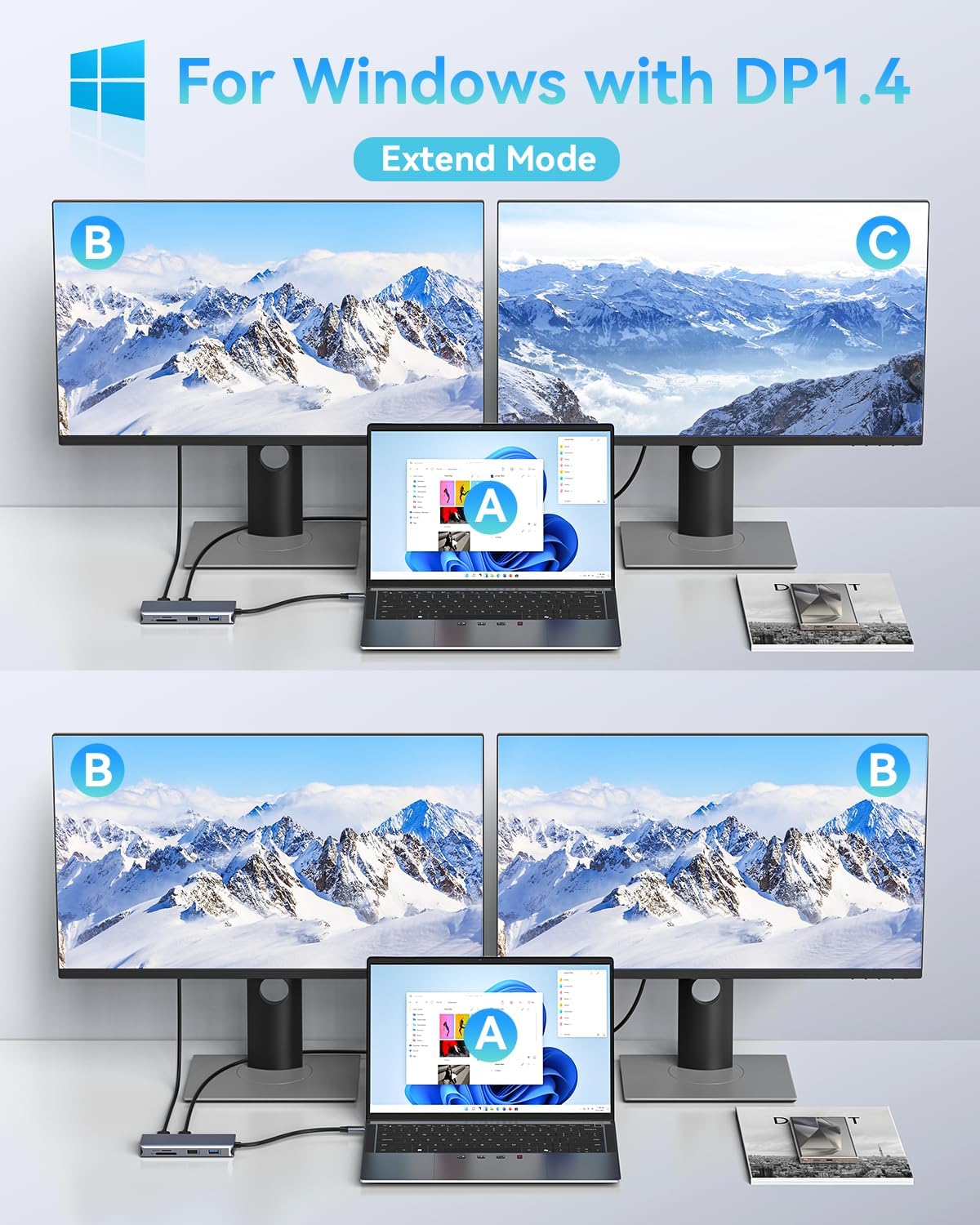 LIONWEI 9 in 1 Laptop Docking Station, Dual HDMI, 100W PD, USB C 3.0, Ethernet, Audio/Mic, USB C Hub for Dell/Surface/HP/Lenovo Laptops