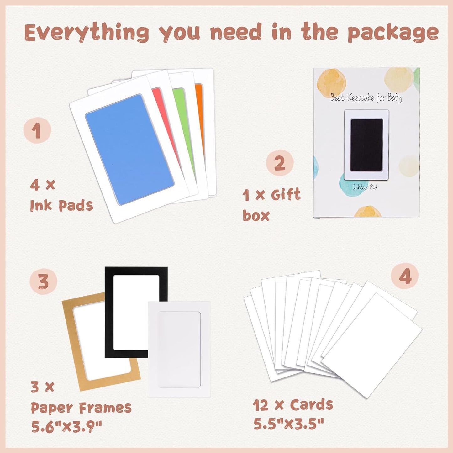 Inkless Baby Hand and Footprint Kit,Clean-Touch Ink Pad Kit,Safe No Mess Printing Infant Hand Foot Stamp,4 Pack Newborn Inkless Print Pads Best Keepsake or Gifts for Family