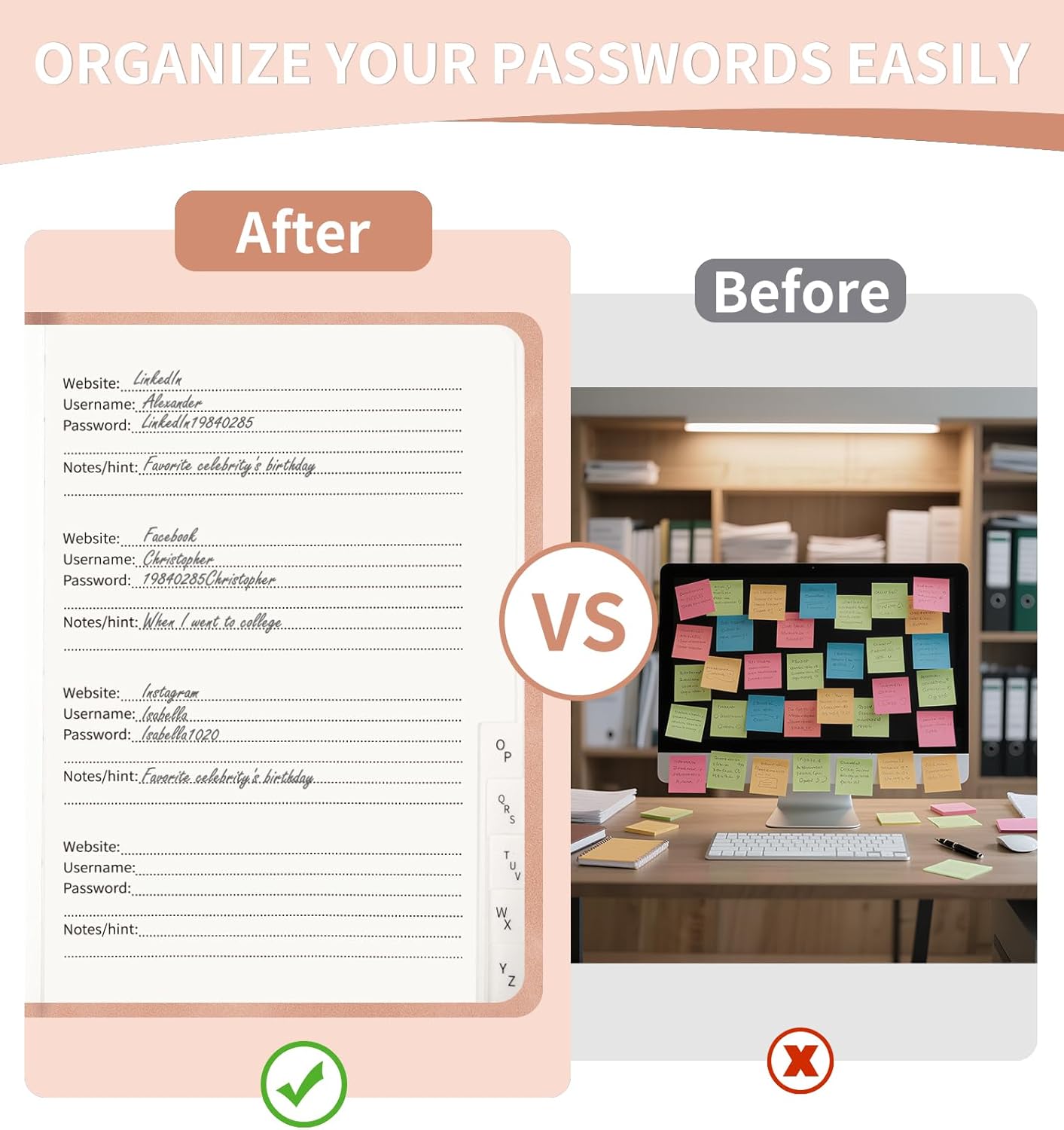 Password Book with Alphabetical Tabs, 4.5"x5.9"Small Pocket Password Keeper Book, 160 Pages/100GSM Hardcover Notebook, Password Organizer for Internet Website Address Login