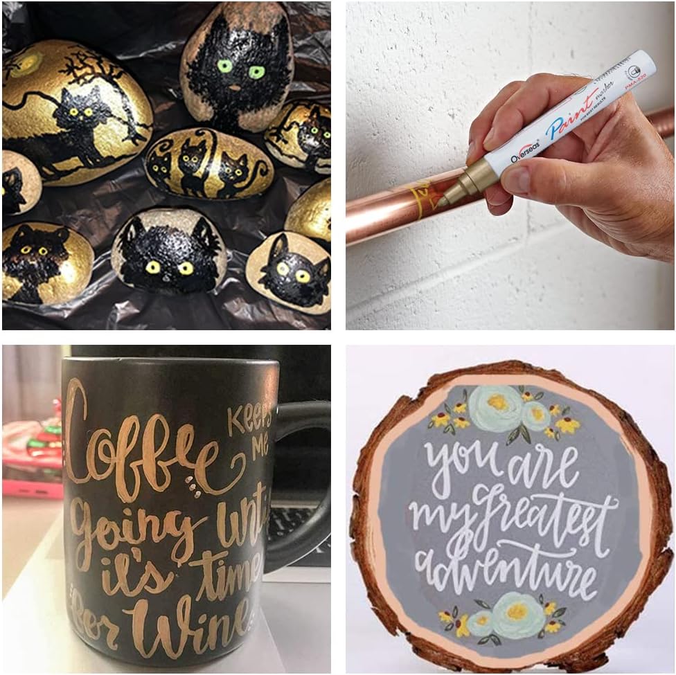 Overseas Permanent Paint Pens Pink Markers - 2 Pack Single color Oil Based Paint Markers, Medium Tip, Quick Drying and Waterproof Marker Pen for Metal, Rock Painting, Wood, Plastic, Canvas, Mugs