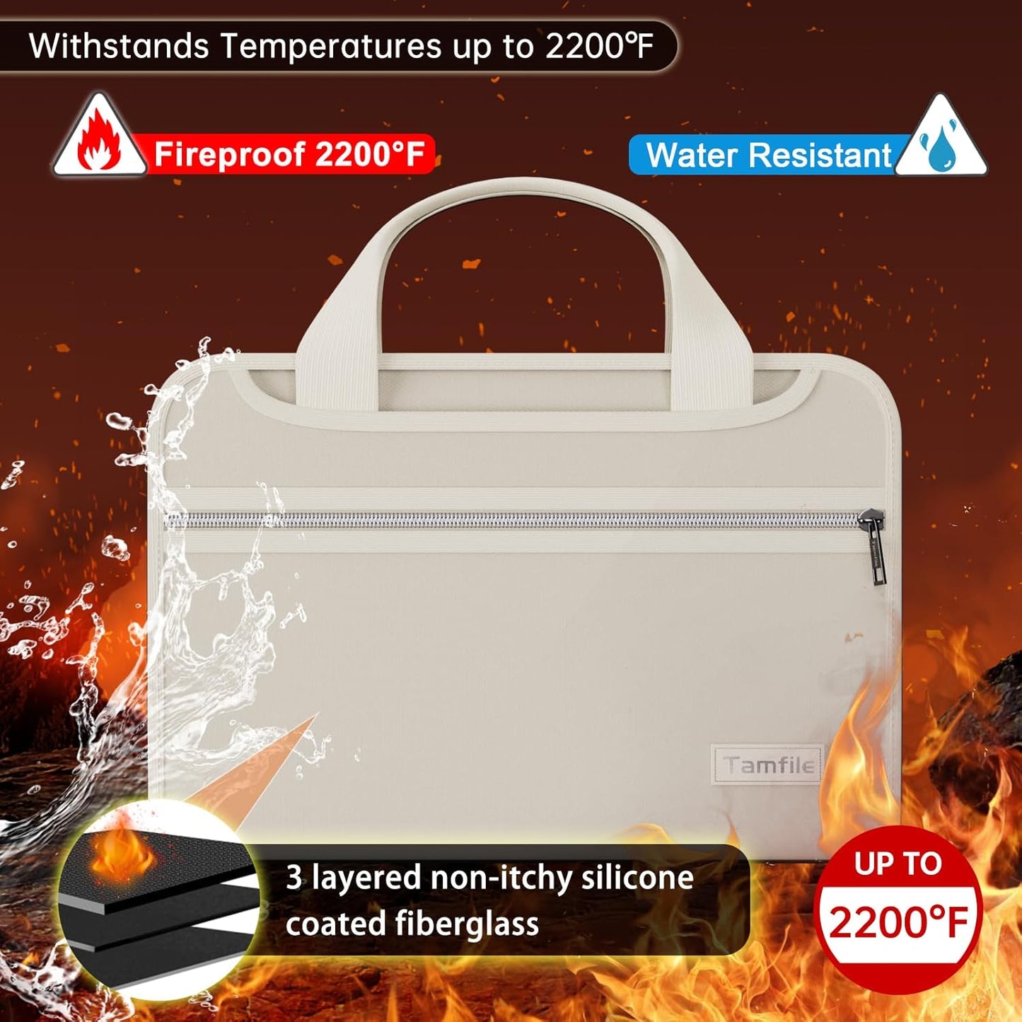 Fireproof Accordion File Organizer with Handle, 13 Pocket Expanding File Folder with Zipper & Labels, File Folder with 3 Ring Binder, Multi Pockets Paper Organizer Folder for Letter A4 Files (Beige)