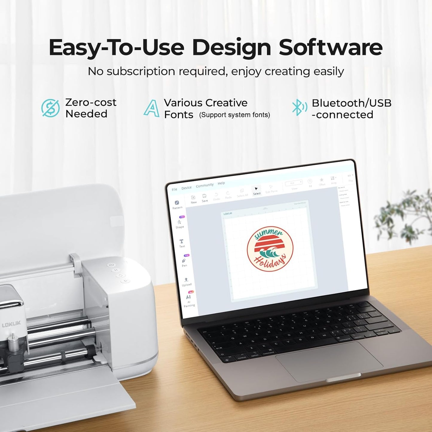 LOKLiK Cutting Machine 2 by HTVRONT - 5 in 1 Vinyl Cutter Machine with 5X Cutting Force, Cuts 100+ Materials, AI Painting, 13'' Smart Die Cutting Machine for All Crafts Cards 3D Arts Home Decor