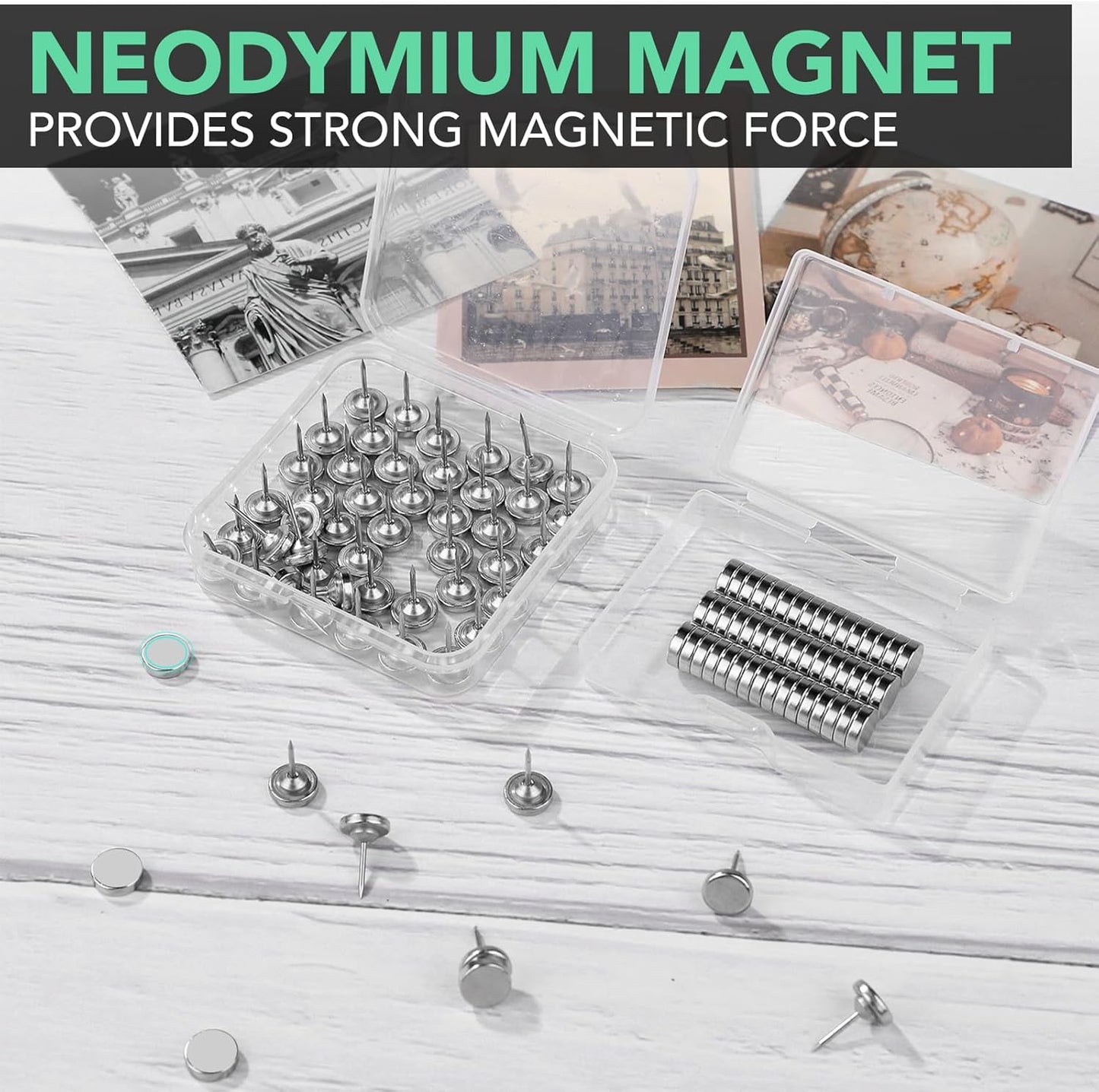 E BAVITE Magnetic Push Pins, 80 Sets Magnet Thumbtack for Wall Bulletin Board Strong Decorative Pushpins Clip for Map Picture Hanging Kit Poster Holder