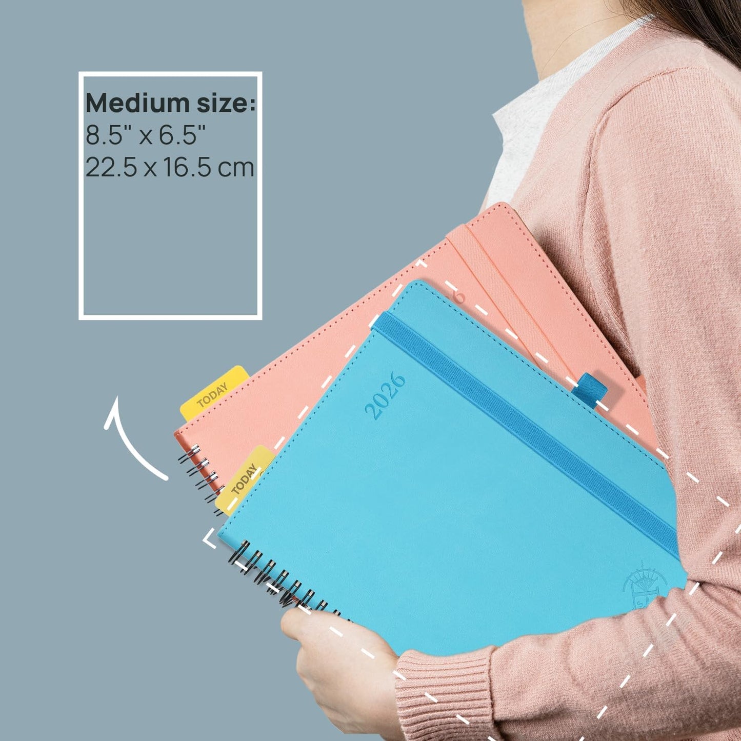 POPRUN 2026 Planner (Medium - 6.5'' x 8.5'') with Hourly Schedule, Vertical Layout - 2026 Weekly Calendar (Jan. 2026 - Dec.2026) for Time Management, Monthly Tabs, Spiral Bound, Soft Cover - Pacific Green