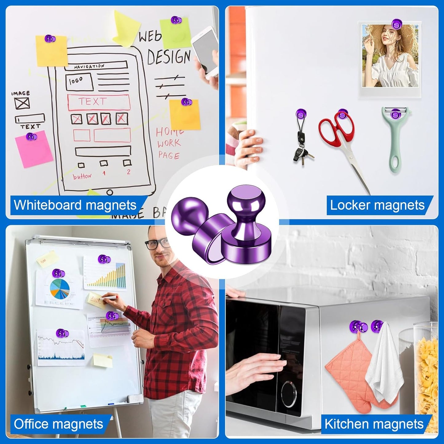 LOVIMAG 20 PCS Refrigerator Magnets, Purple Fridge Magnet Strong Magnet for Whiteboard, Small Neodymium Magnets Ideal for Push Pin Magnets, Office, Classroom, Map