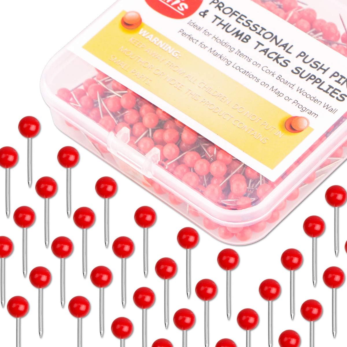 Yalis Push Pins Map Tacks 1/8-Inch Assorted Color Beads Head Map Marking Push Pins,500-count (Red)