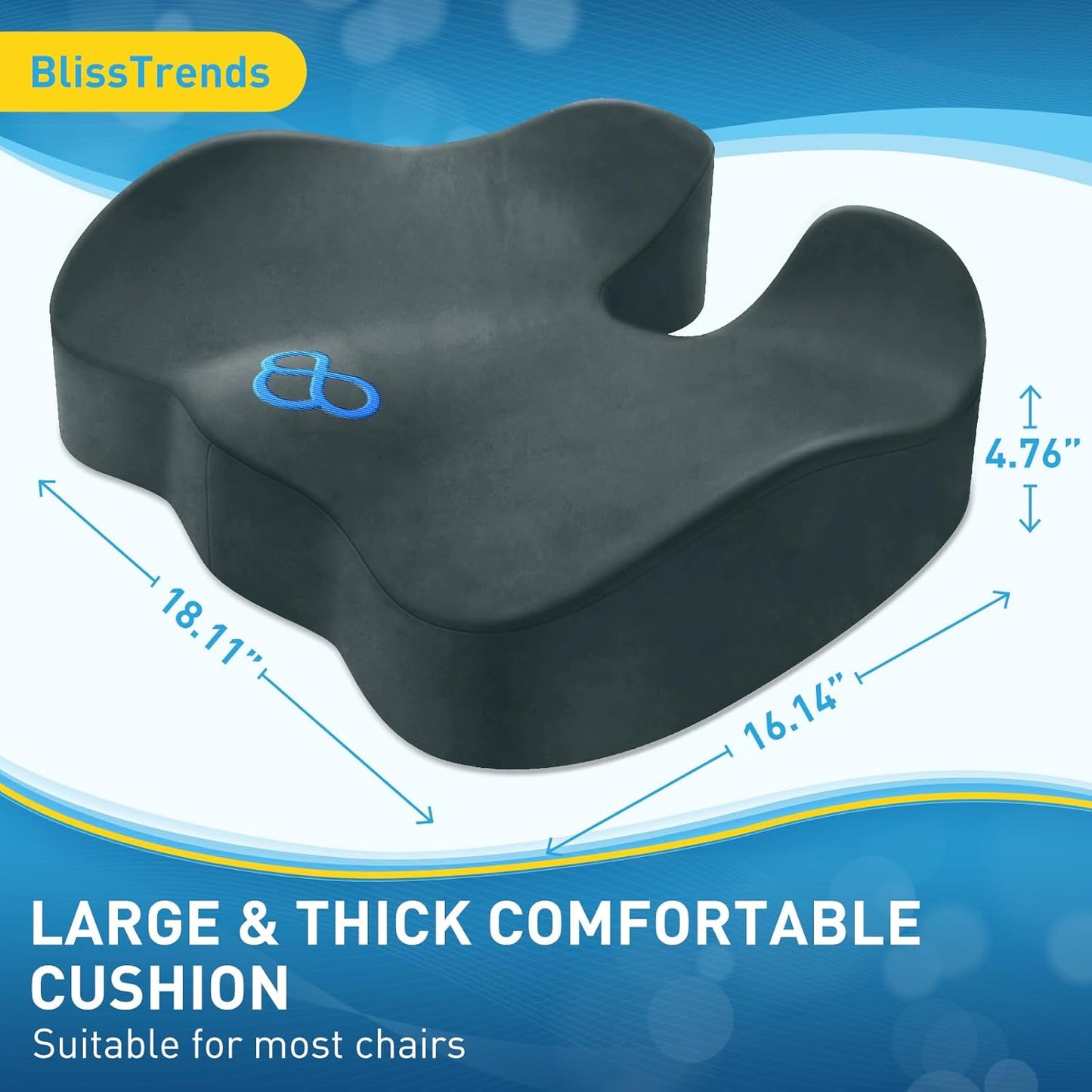 BlissTrends Seat Cushion,Thick Memory Foam Cushions for Office Chair, Car Seat, Airplane, Relieving Pressure Tailbone Sciatica Back Pain for Office Workers, Car Drivers 4.7in Thick DarkGreen