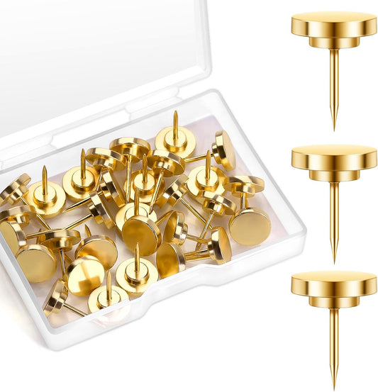 30 Pieces Gold Push Pins, Gold Decorative Thumb Tacks, Metal Push Pins for Wall, Thumbtacks for Wall, Push Pins for Bulletin Board, Picture Hanging Nails, Poster Tack, Wall Tacks for Hanging