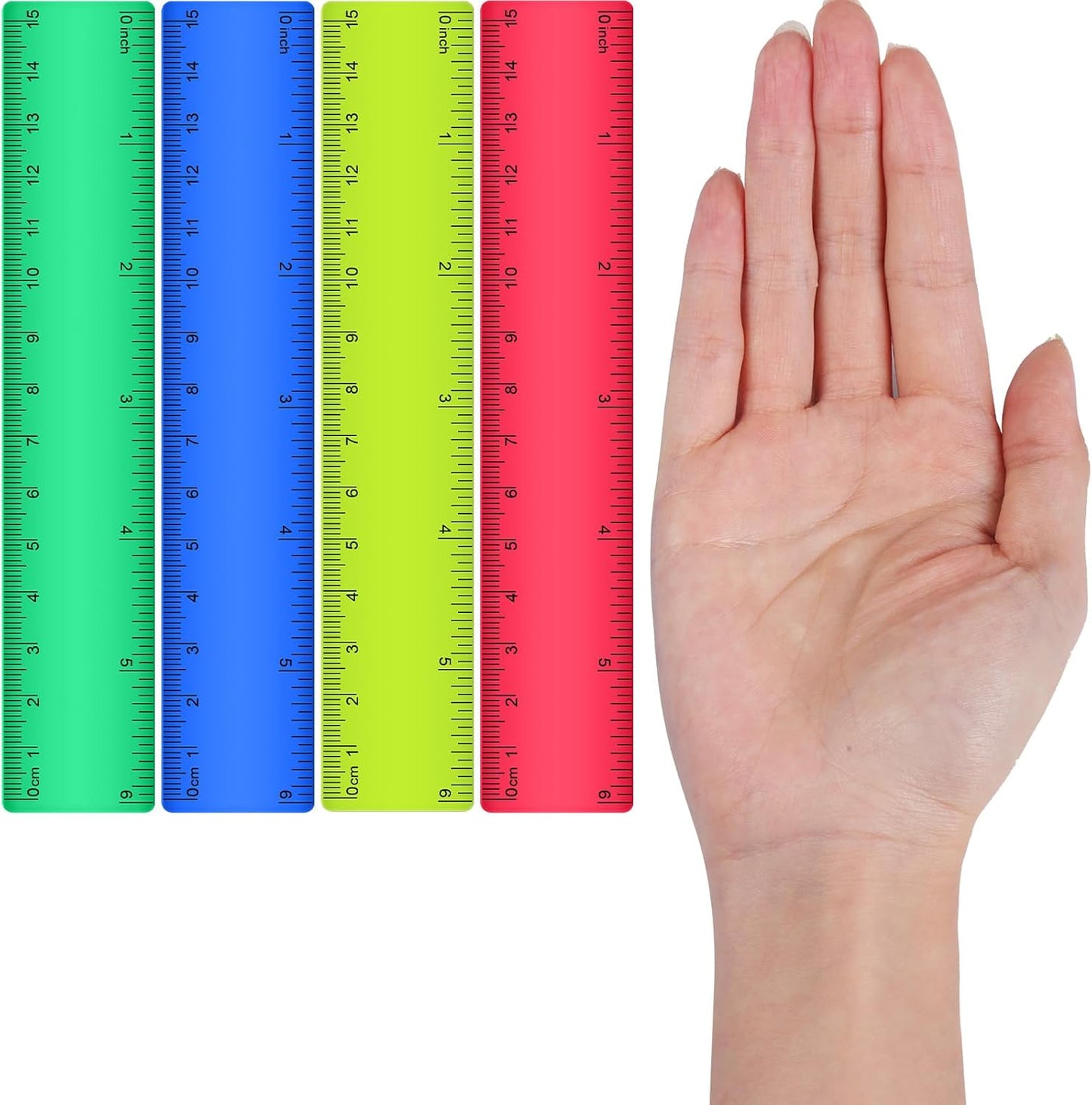 Zonon 6 Pcs 6 Inch Ruler Bulk Colorful Plastic Flexible Straight Metric Rulers with Centimeters and Inches Drafting Measuring Tool for Classroom School Students Education
