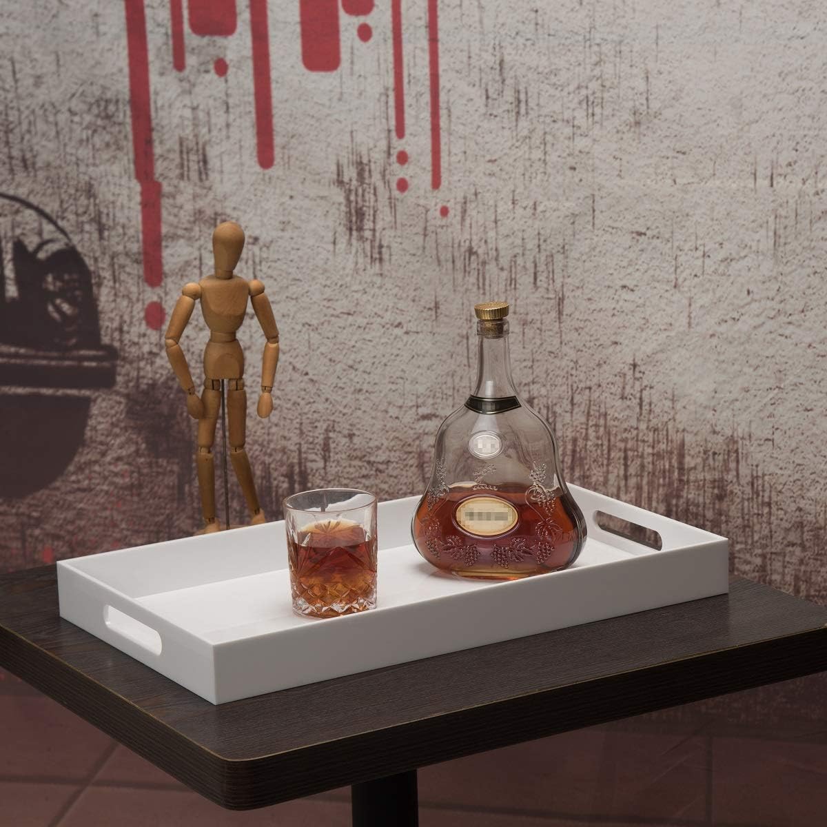 Glossy White Sturdy Acrylic Serving Tray with Handles-12x20 Inch-Serving Coffee Appetizer Breakfast-Kitchen Countertop Makeup Drawer Organizer-Vanity Table Ottoman Decorative Tray