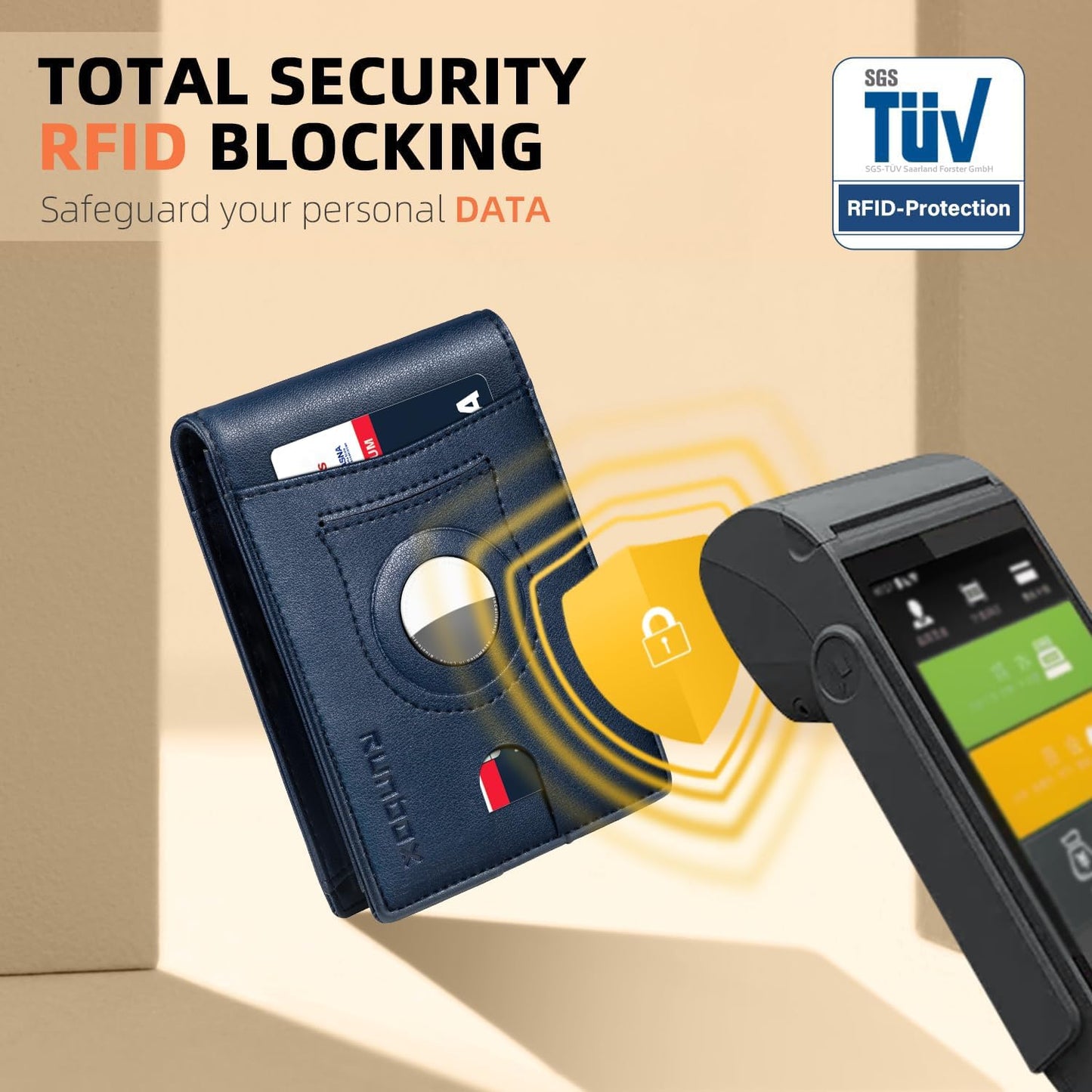 RUNBOX AirTag-Wallet-Mens-Slim-RFID Blocking Wallets Leather with Bill Compartment Air Tag Bifold Card Holder Wallet Gifts for Men Dad