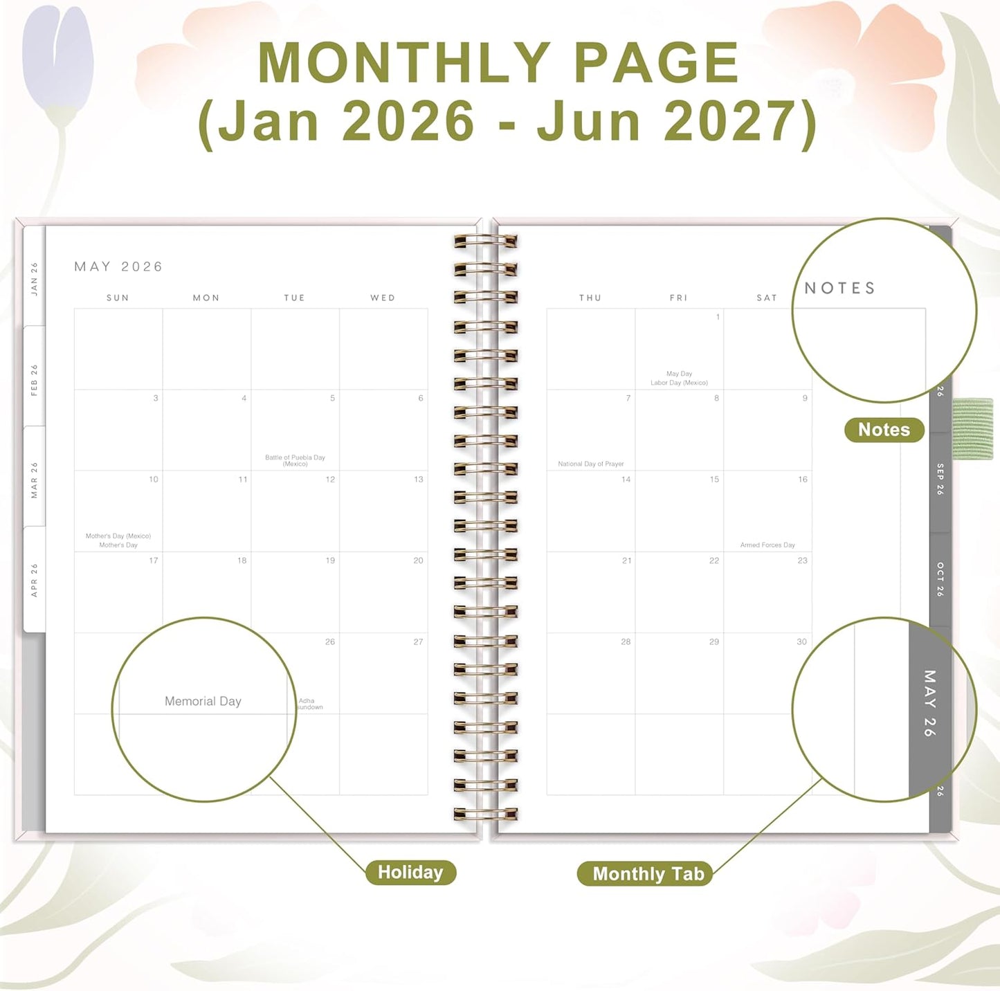 And Per Se 2026 Planner with Pattern, A4 Size-Daily, Weekly & 18-Monthly Leather Hardcover Planner, Daily Schedule, Monthly Tabs, 100 GSM Thick Paper(Botanical Floral)