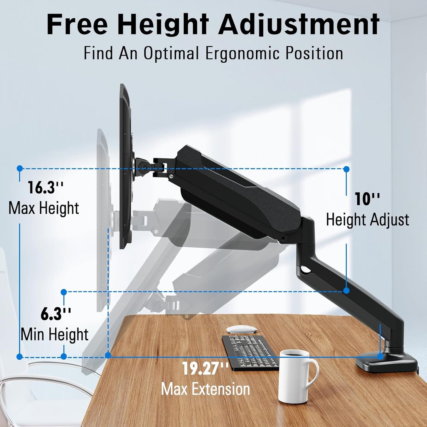 MOUNTUP Monitor Arm Desk Mount, Fully Adjustable, Computer Monitor Stand for 17-30 Inch, 4.4-17.6lbs Screen, VESA Mount with C Clamp & Grommet Base, Black