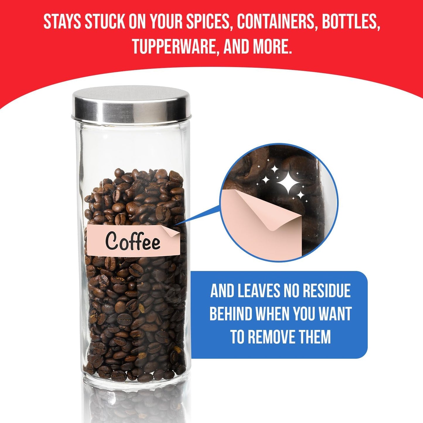 MESS Reusable Food Container Labels – Erasable, Removable Dry Erase Labels for Kitchen, Freezer, and Fridge Organization (1x3 & 1.5", Pastel)