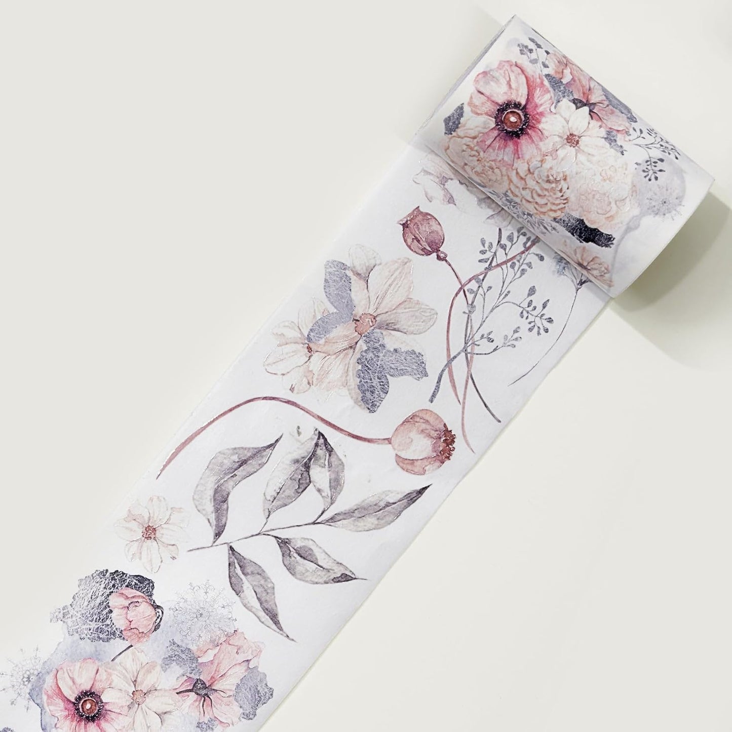 WT Frostbloom Wide Washi Tape, Single Roll, Original Design, Pastel Pink Floral Design, Decorative Masking Tape for Arts, DIY Crafts, Journals, Planners, Scrapbooks