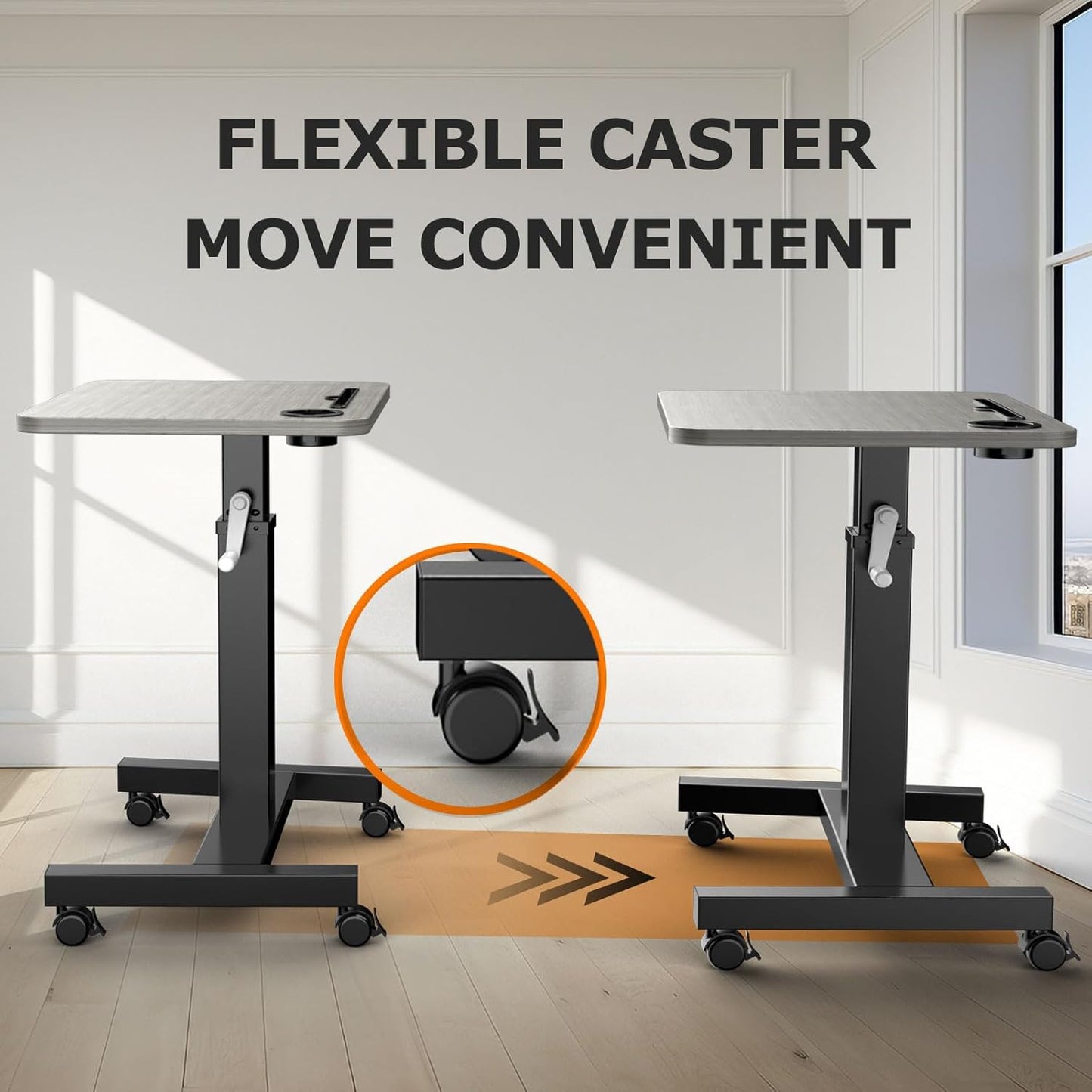 Mobile Standing Desk with Wheels,Rolling Standing Desk,Laptop Standing Desk Height Adjustable, Mobile Computer Desk,Mobile Rolling Desk,sit Stand Workstation,Black, SJZ-01