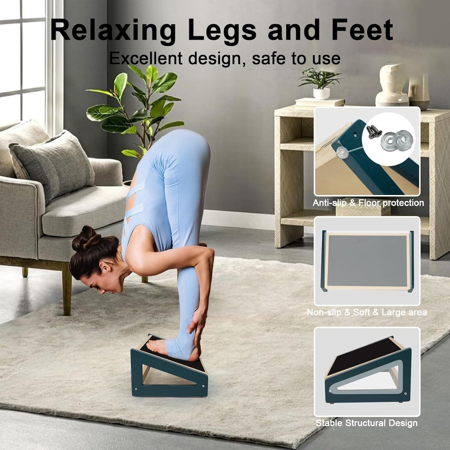 WOOD CITY Foot Rest for Under Desk at Work, 3 Heights Adjustable Footrest with Silicone Surface, 2in1 Foot Stool Improve Posture, Reduce Fatigue & Pain, Ideal for Home/Office/Gaming(Natural-Deep Blue)