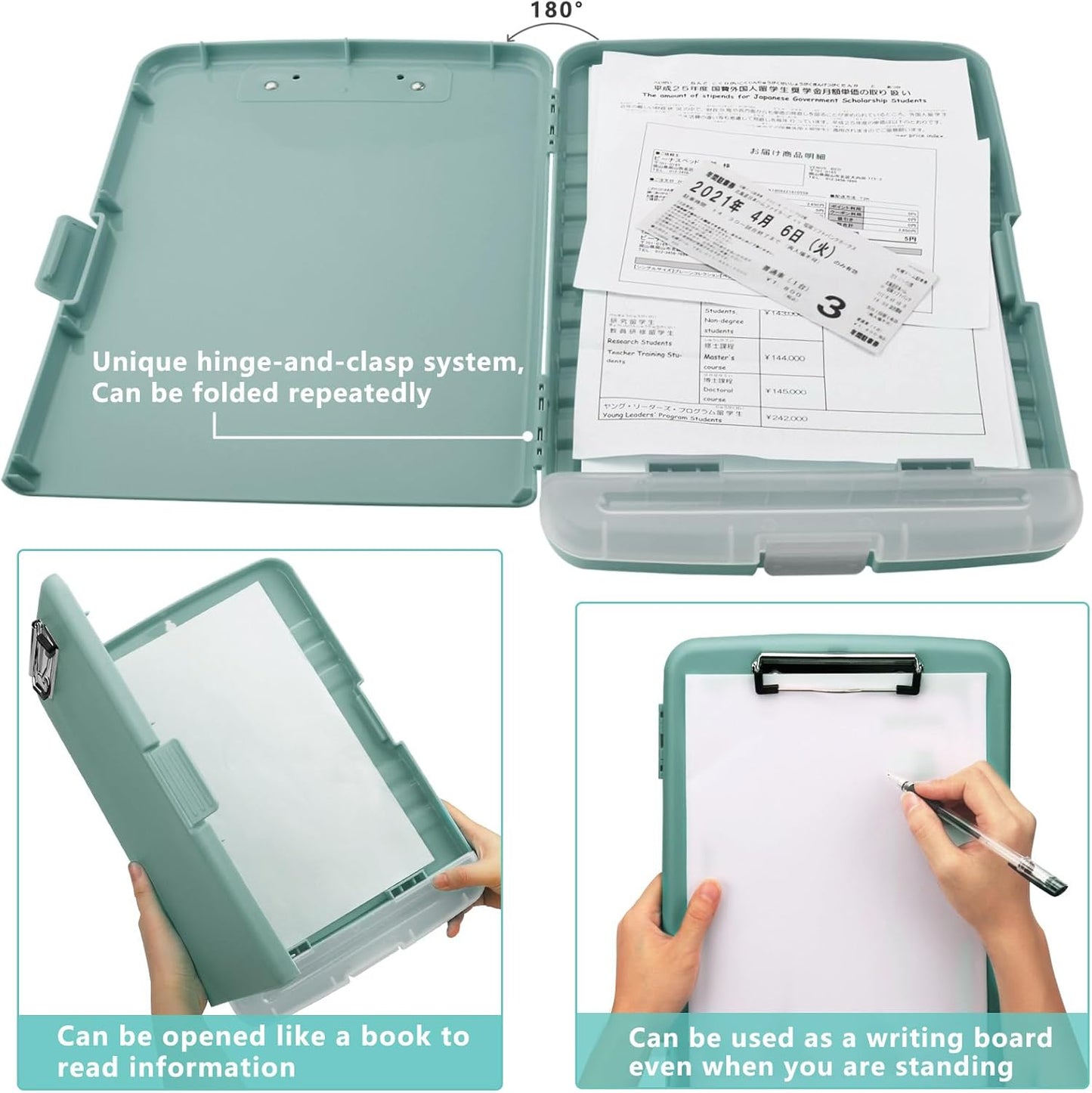 Clipboard with Storage,A4 Binder Nursing Clipboards with Pen Holder,Heavy Duty Storage Clipboard with Low Profile Clip, Clipboards Folder Side-Opening Clip Boards,Smooth Write Clip Board (Dark Green)