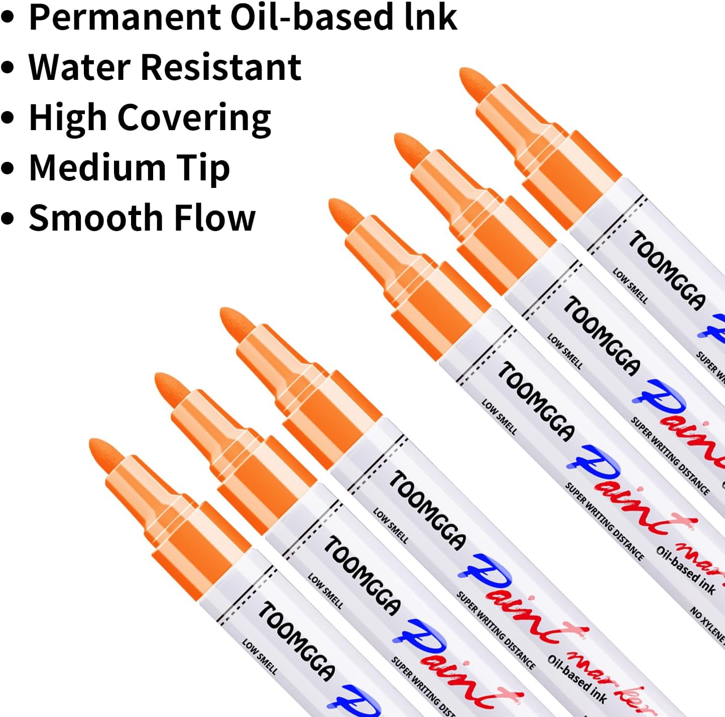 Orange Permanent Paint Pens - 6 Pack Oil Based Paint Markers, Pens For Rock Painting Car Tyre Metal, Plastic, Canvas, Mugs, Wood, Glass, Quick Drying and Waterproof, Medium Point
