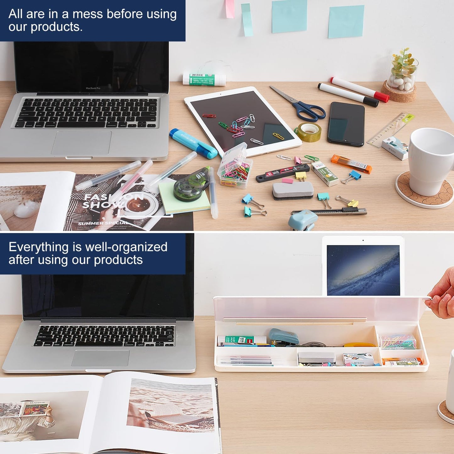 Small Glass Desktop Whiteboard Dry-Erase-Board - Computer Keyboard Stand with Ultrasonic Cleaners White Board Surface Pad with Drawer, Desk Organizers with Accessories