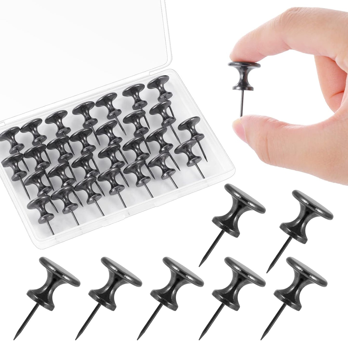 30 Count Metal Giant Push Pins, Jumbo Push Pins 1.14 Inch Large Push Pins for Cork Board Big Black Thumb Tacks for 20 Lbs Wall Hangings Office Home Classroom Decorative