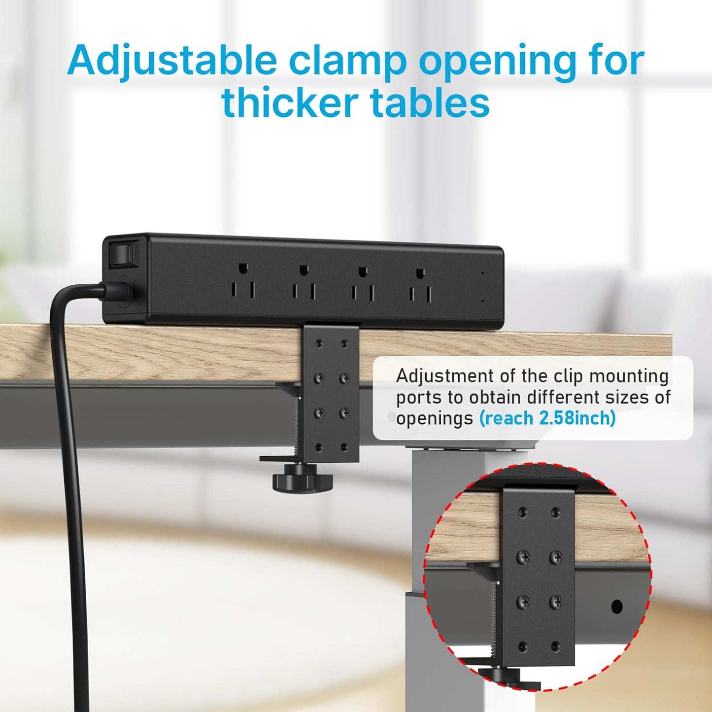 CCCEI Desk Outlet Station 45W USB C Port. 12 Outlet Desktop Clamp Power Strip Surge Protector 4800J with Switch. Nightstand Office Standing Desk Accessories, Fit Thicker Table Edge or Screw Mount, 6FT