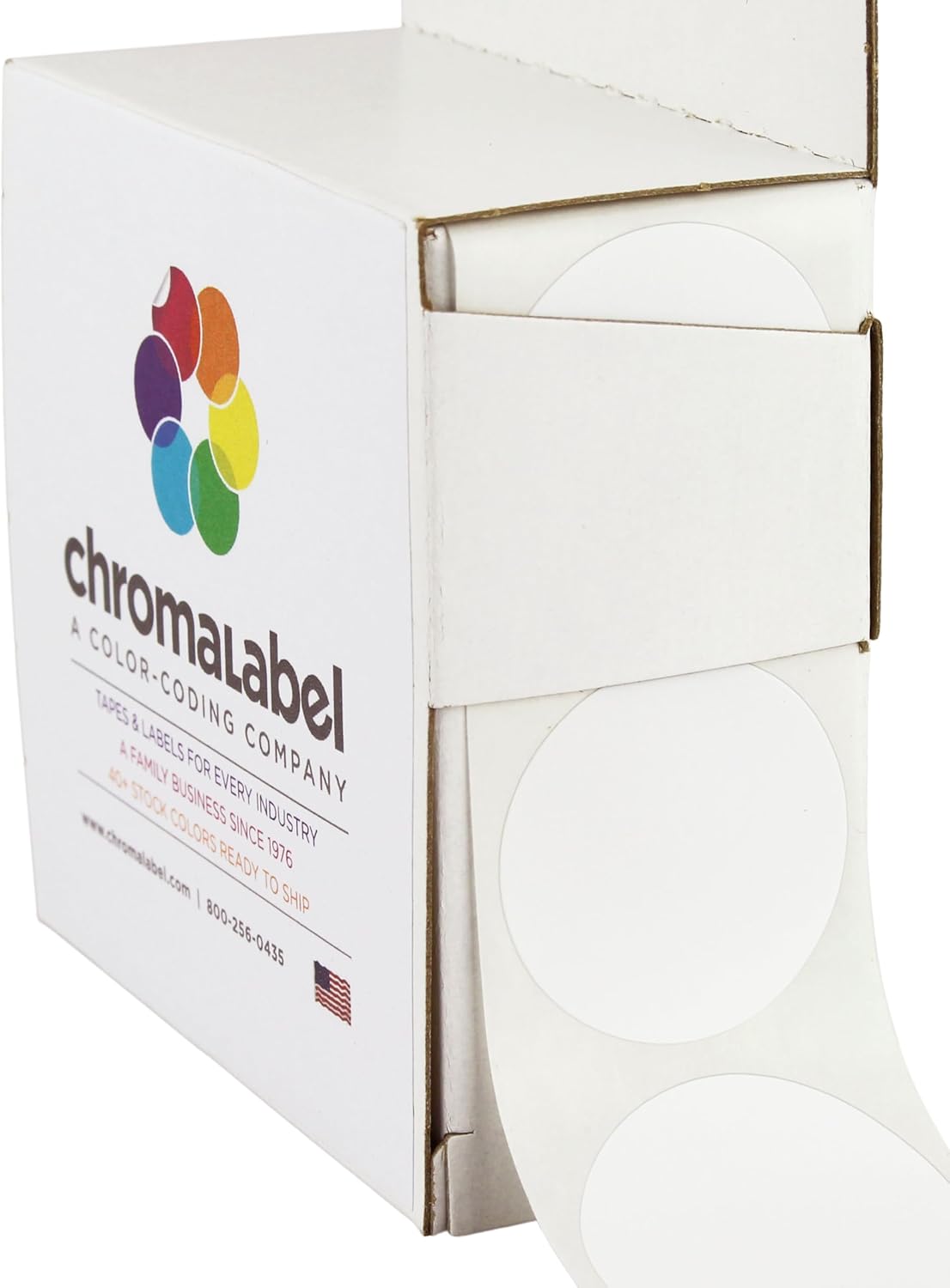 ChromaLabel 1.25 Inch Round Label Permanent Color Code Dot Stickers, 500 Labels per Dispenser Box, White