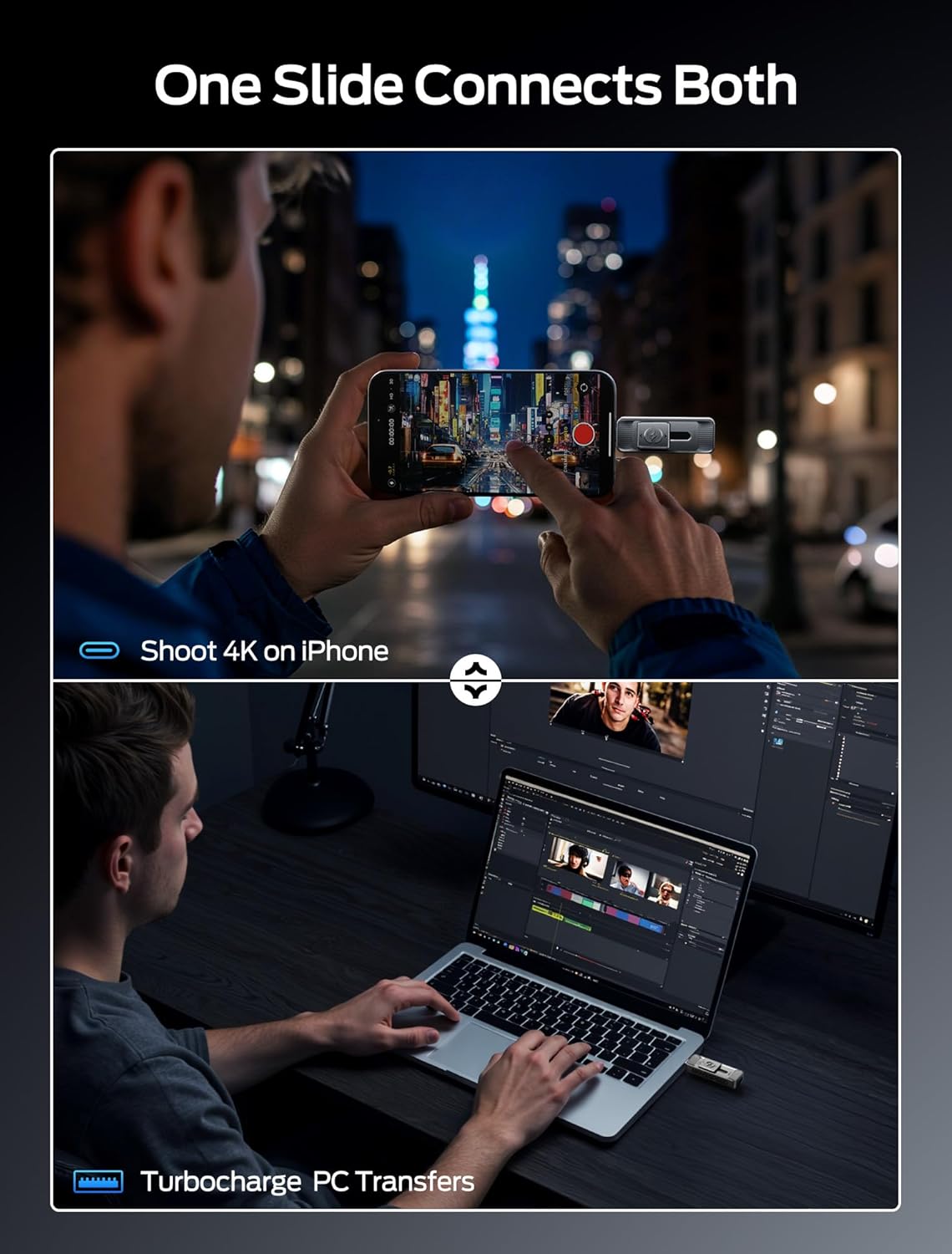 MOVE SPEED 1TB Solid State Drives with Dual Ports & Push-Pull Design — 560MB/s Read Speed, Type C + USB 3.2 Drive Portable ssd for iPhone 15/16/Android/Mac