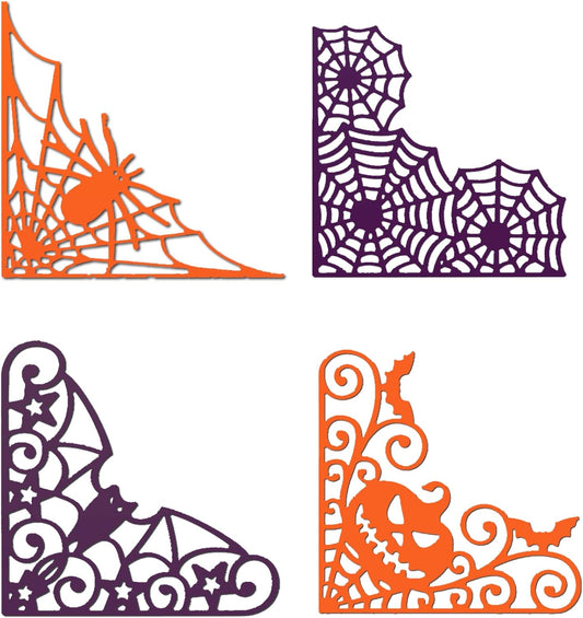 GLOBLELAND Halloween Lace Corner Cutting Dies for Card Making Spider Bat Pumpkin Cobweb Cut Die for DIY Scrapbooking Journal Embossing Paper Craft Decor